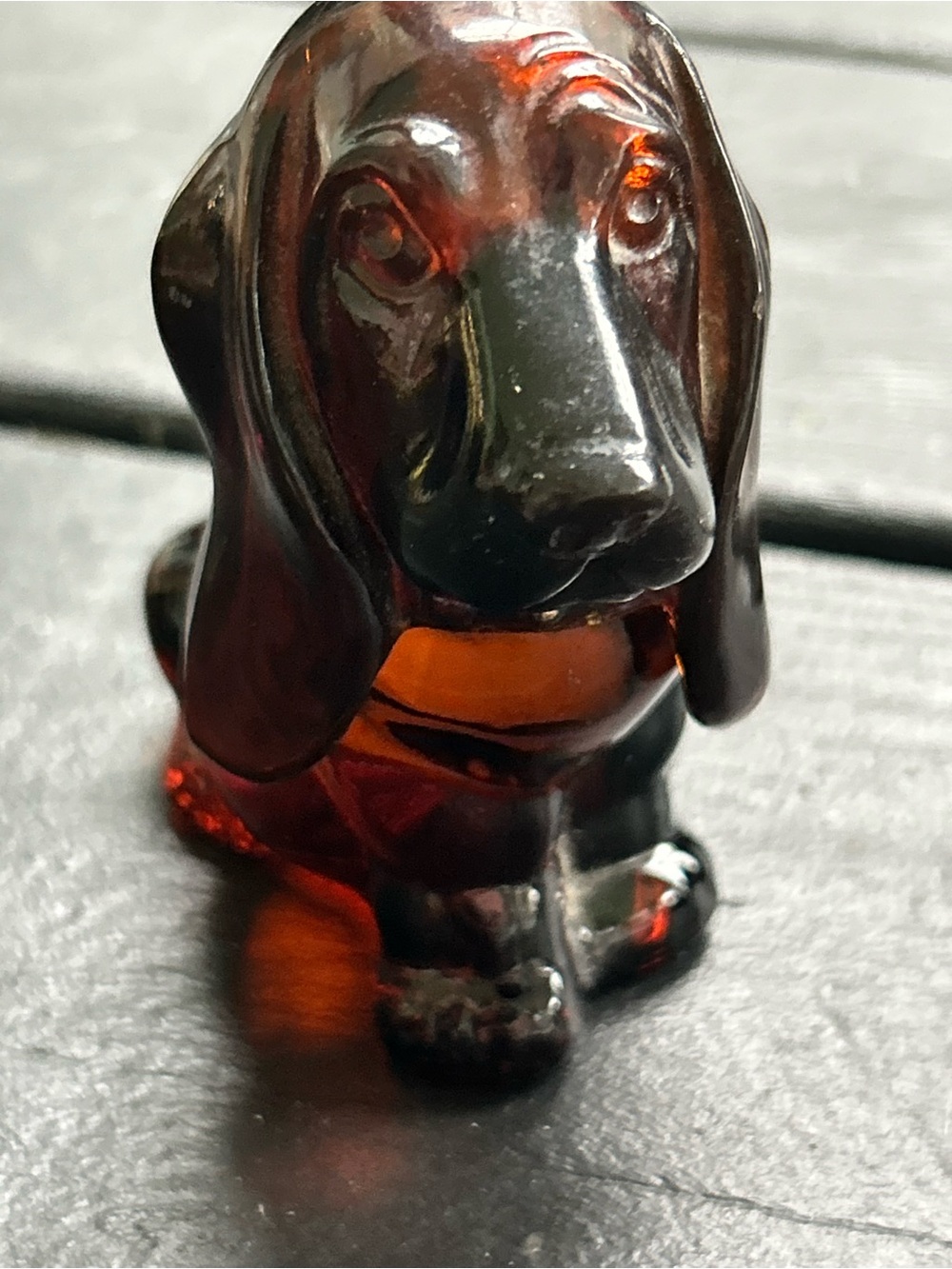 Vintage Avon Baby Bassett Amber-Brown Glass Figurine Bottle 1970s